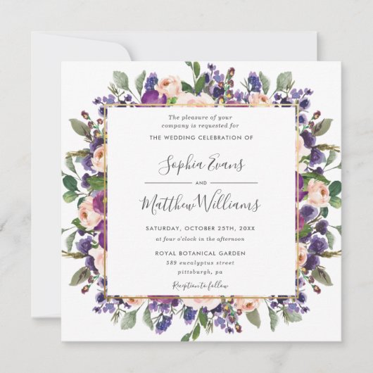 Invitation Chic Blush Plum Lilac Purple FlorMariage (Devant)