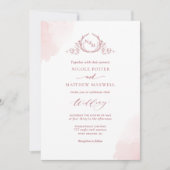 Invitation Chic Blush rose Aquarelle Taches Monogramme Mariag (Devant)
