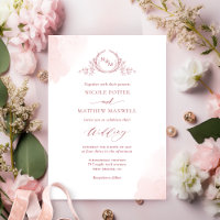 Chic Blush rose Aquarelle Taches Monogramme Mariag