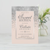 Invitation Chic Blush rose argent Parties scintillant Confett (Debout devant)