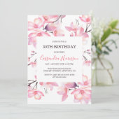 Invitation Chic Blush rose cerisier Fleur Botanique Anniversa (Debout devant)
