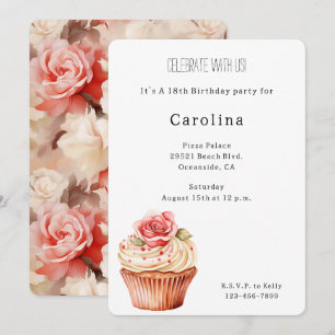 Invitation Chic Blush Rose Cupcake Anniversaire