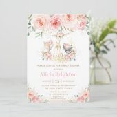 Invitation Chic Blush rose Floral Baby shower Fille Bois (Debout devant)