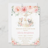 Invitation Chic Blush rose Floral Baby shower Fille Bois (Devant)