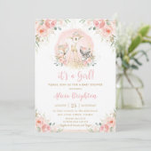 Invitation Chic Blush rose Floral Baby shower Fille Bois (Debout devant)