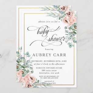 Invitation Chic Blush Rose Floral Baby shower géométrique Or