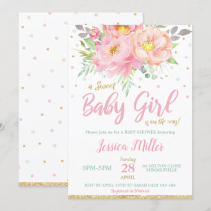 Invitation Chic Blush rose Floral Baby shower Mint Baby Girl