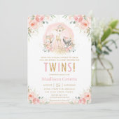 Invitation Chic Blush rose Floral Baby shower Twins (Debout devant)
