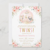 Invitation Chic Blush rose Floral Baby shower Twins (Devant)