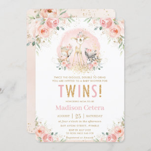Invitation Chic Blush rose Floral Baby shower Twins