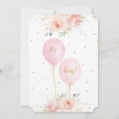 Invitation Chic Blush rose Floral Balloons Baby shower jumeau (Dos)