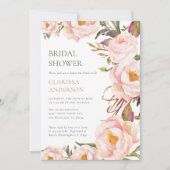 Invitation Chic Blush Rose Floral Douche nuptiale (Devant)