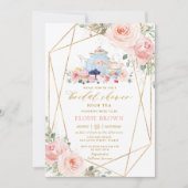 Invitation Chic Blush Rose Floral High Tea Fête des mariées (Devant)
