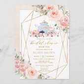 Invitation Chic Blush Rose Floral High Tea Fête des mariées (Devant / Derrière)