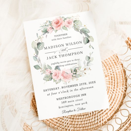 Invitation Chic Blush rose Floral Mariage de couronne