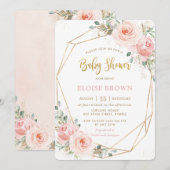 Invitation Chic Blush rose Floral or Baby shower géométrique (Devant / Derrière)