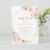 Invitation Chic Blush rose Floral or Baby shower géométrique (Debout devant)