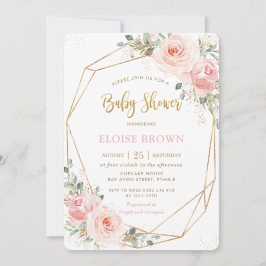 Invitation Chic Blush rose Floral or Baby shower géométrique (Devant)