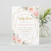 Invitation Chic Blush rose Floral or Baby shower géométrique (Debout devant)