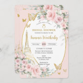 Invitation Chic Blush Rose Floral Paris Eiffel Fête des marié (Devant / Derrière)