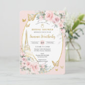 Invitation Chic Blush Rose Floral Paris Eiffel Fête des marié (Debout devant)