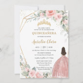Invitation Chic Blush rose Floral Princesse Couronne Quinceañ (Devant)