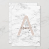 Invitation Chic Blush rose marbre Monogramme 30e anniversaire (Devant / Derrière)