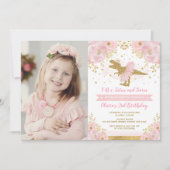 Invitation Chic Blush Rose or Dinosaure T Rex Fille Anniversa (Devant)