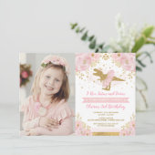 Invitation Chic Blush Rose or Dinosaure T Rex Fille Anniversa (Debout devant)