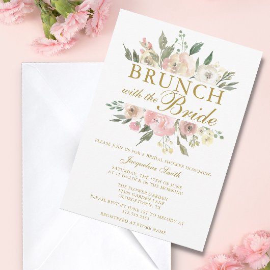 Invitation Chic Blush Rose Or Floral Bridal Brunch Douche