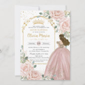 Invitation Chic Blush Rose Roses Floral Princess Quinceañera (Devant)