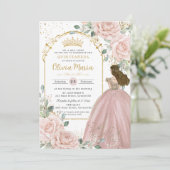 Invitation Chic Blush Rose Roses Floral Princess Quinceañera (Debout devant)