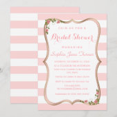 Invitation Chic Blush Stripes Gold Floral Fête des mariées (Devant / Derrière)