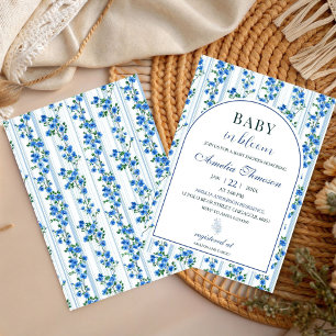 Invitation Chic Bohème Fleur Bleue Garçon Baby Shower Floral