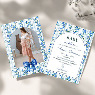 Invitation Chic Bohème Fleur Garçon Bleu Baby Shower Fleur Sa