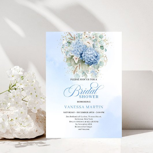 Invitation Chic Bohème Rustique Mariage Shower Bleu Hydrangea