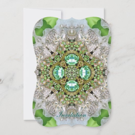 Invitation Chic Bohème Vintage Mode turquoise vert émeraude (Devant)