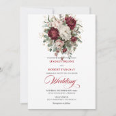 Invitation Chic Bohemian Burgundy White Floral Greenery Weddi (Devant)