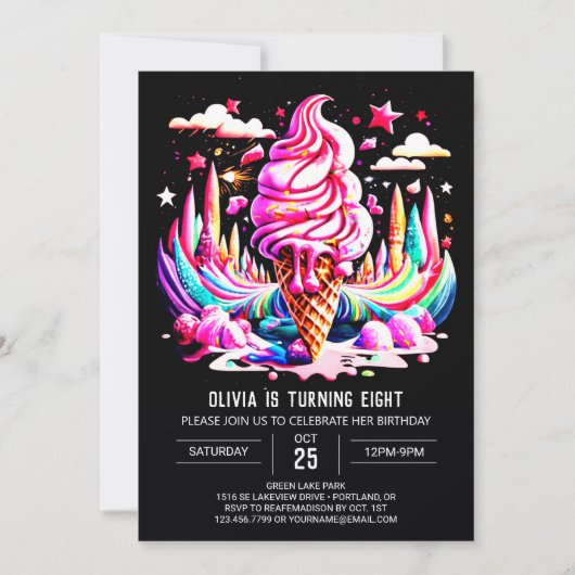 Invitation Chic Bohemian Editable Ice Cream Girl Anniversaire (Devant)