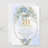 Invitation Chic Bohemian Pastel Blue Peonies 70th Birthday (Devant)