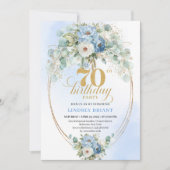 Invitation Chic Bohemian Pastel Blue Peonies 70th Birthday  (Devant)