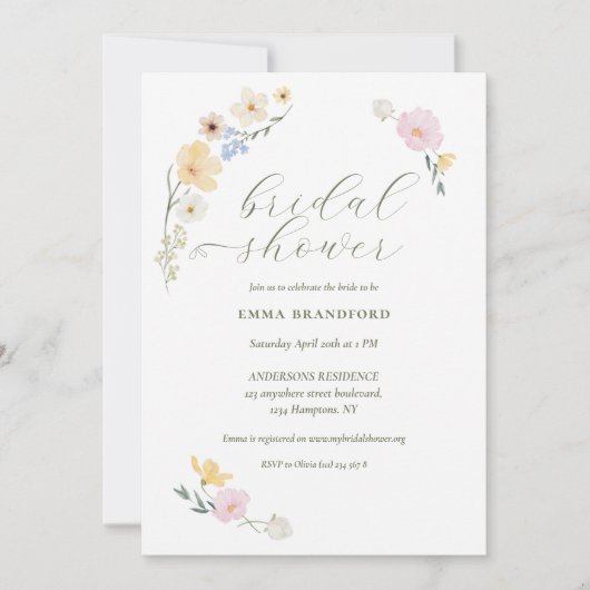 Invitation Chic Bohemian Pastel Wildflowers (Devant)