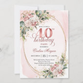 Invitation Chic Bohemian Rose Gold Floral 40th Birthday (Devant)