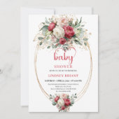 Invitation Chic Bohemian Ruby Red White Gold Floral Baby (Devant)
