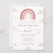 Invitation Chic Boho arc en ciel et nuages Pastel rose Annive (Devant)