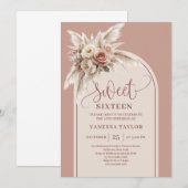 Invitation Chic Boho Arch Dusty Rose Pampas Floral Sweet 16 (Devant / Derrière)