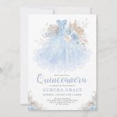 Invitation Chic Boho Blue Argent Quinceañera Princesse Robe (Devant)