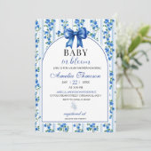 Invitation Chic Boho Blue Wildflower Boy floral Baby Shower (Debout devant)