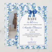 Invitation Chic Boho Blue Wildflower Boy floral Baby Shower (Devant / Derrière)