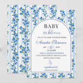 Invitation Chic Boho Blue Wildflower Boy floral Baby Shower (Devant / Derrière)